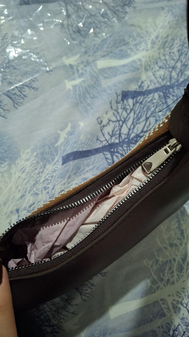 Kahverengi Taş Detaylı Mini Omuz Çantası (Baguette Model) - Görsel 5