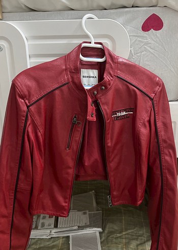 Kırmızı BERSHKA Deri Biker Ceket