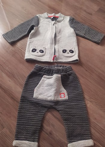 Gri Nakışlı Erkek Bebek Takımı