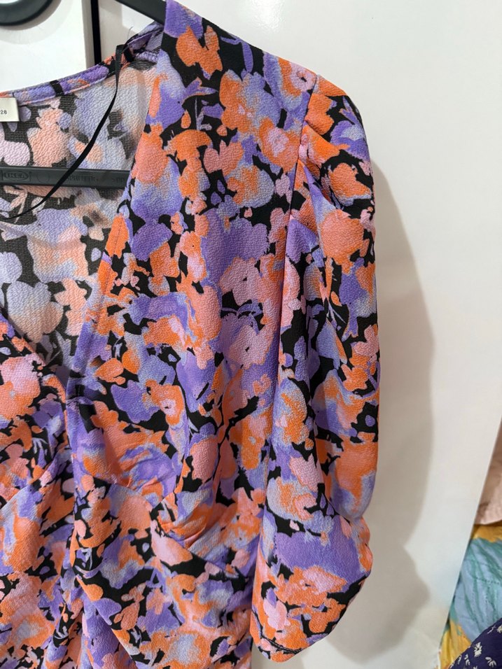 Drapeli V Yakalı Midi Kadın Elbise - Görsel 2