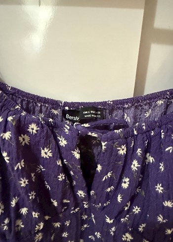 Mor Uzun Kollu Salaş Kısa Çiçekli Elbise - Görsel 4