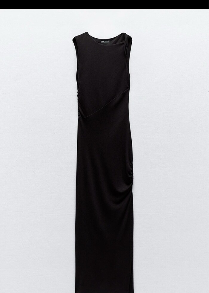 Siyah drape uzun yırtmaçlı zara elbise - Görsel 3