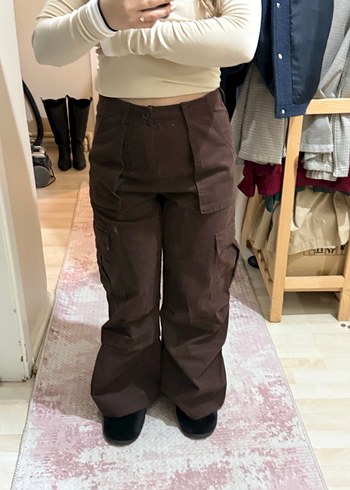 Kahverengi Kadın Bol Kesim Midi Kot Pantolon - Görsel 4