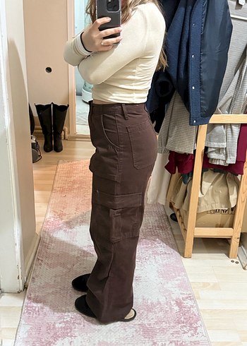 Kahverengi Kadın Bol Kesim Midi Kot Pantolon - Görsel 3