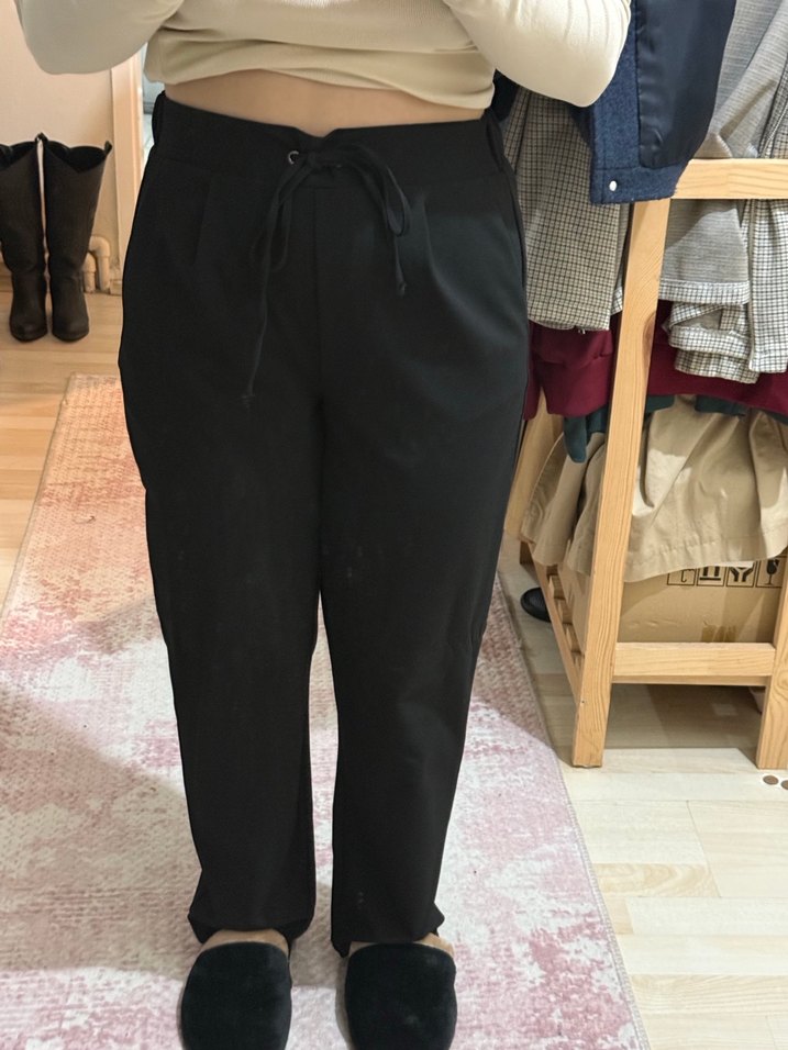 Kadın Siyah Beli Bağlamalı Rahat Kumaş Pantolon - Görsel 2