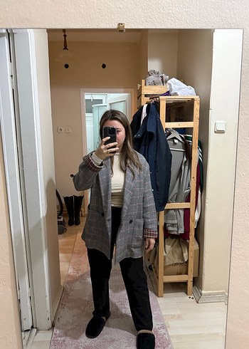 Gri Ekose Kadın Blazer Ceket - Görsel 2