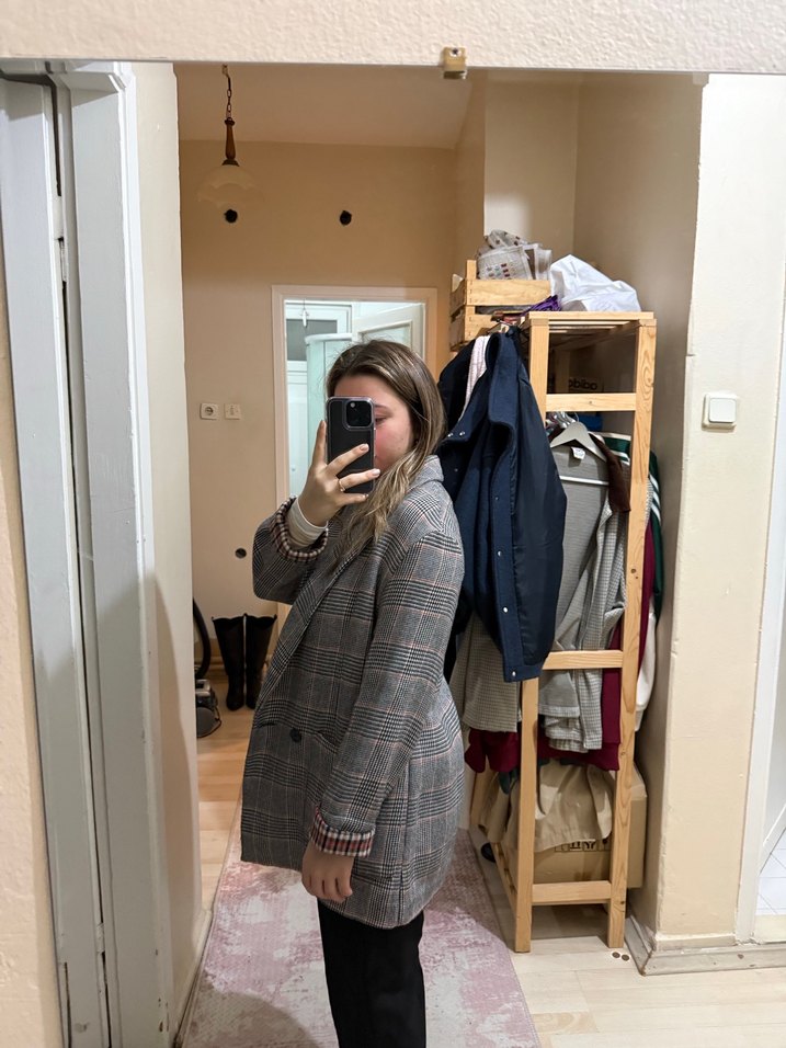 Gri Ekose Kadın Blazer Ceket - Görsel 4