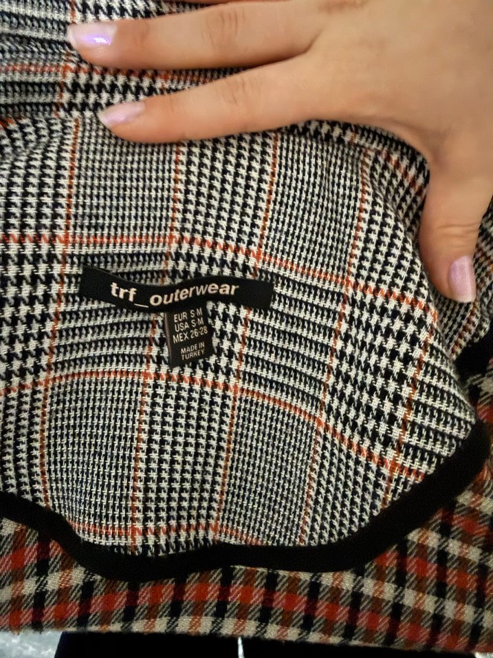 Kadın Gri Ekose Düğmeli Midi Blazer - Görsel 4