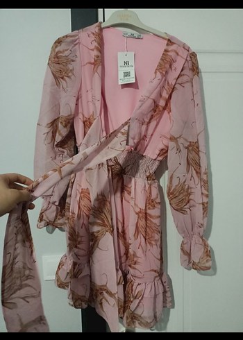 Pembe Bohem Uzun Kollu Mini Elbise - Görsel 4