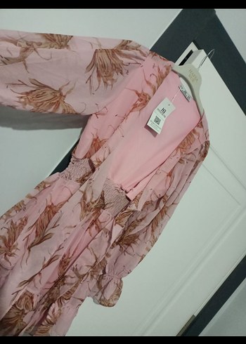 Pembe Bohem Uzun Kollu Mini Elbise - Görsel 3