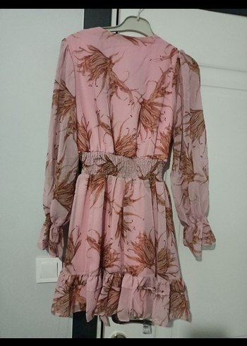 Pembe Bohem Uzun Kollu Mini Elbise - Görsel 6