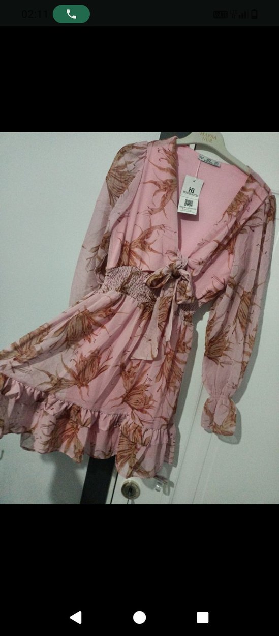 Pembe Bohem Uzun Kollu Mini Elbise - Görsel 2