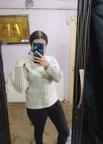 Gri Örgü Boğazlı Kadın Kazak - Görsel 2