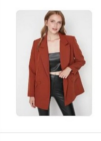 Kahverengi Dokuma Astarlı Kruvaze Kapama Blazer Ceket