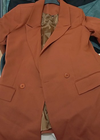 Trendyol & Milla Kahverengi Dokuma Astarlı Kruvaze Kapama Blazer Ceket