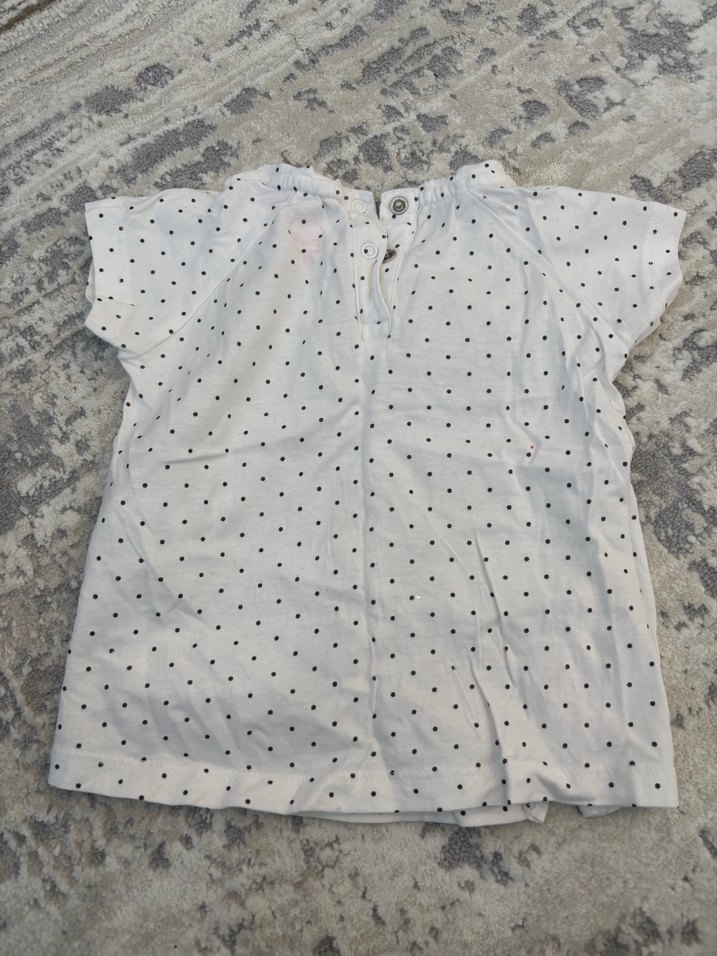 Kız Çocuk Gri Puantiyeli Dantelli Tişört - Görsel 3