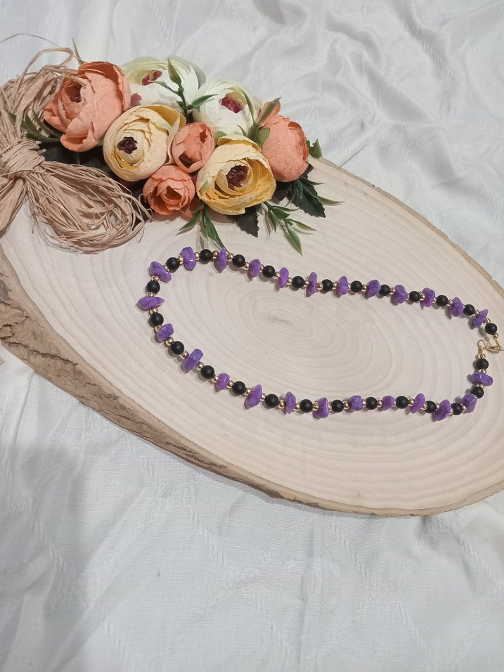 Mor Boncuklu Uzun Bohem Kolye - Görsel 5