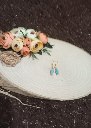 Mini Turkuaz Boncuklu Kadın Küpe - Görsel 5