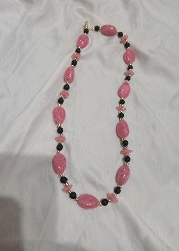 Uzun Pembe Boncuklu Bohem Kolye - Görsel 5