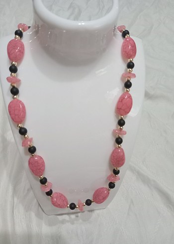 Uzun Pembe Boncuklu Bohem Kolye - Görsel 2