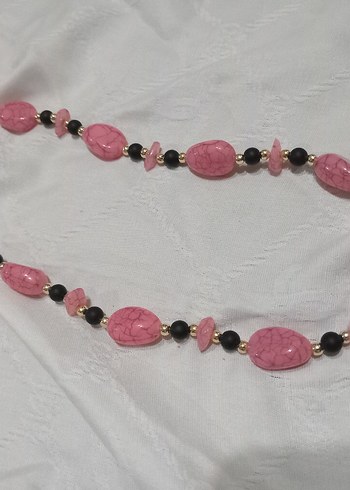 Uzun Pembe Boncuklu Bohem Kolye - Görsel 3