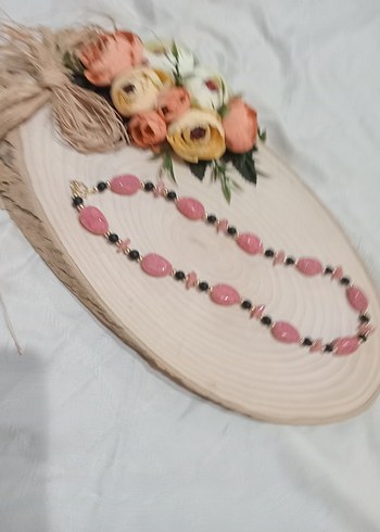 Uzun Pembe Boncuklu Bohem Kolye - Görsel 6