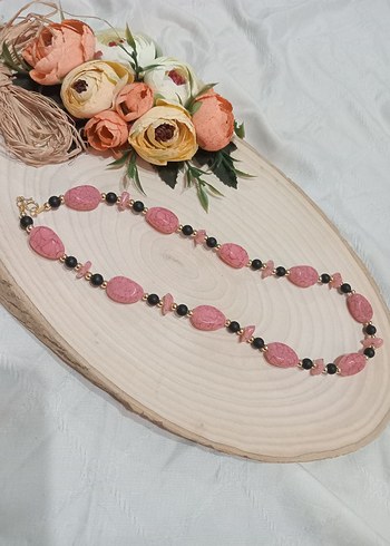 Uzun Pembe Boncuklu Bohem Kolye - Görsel 4