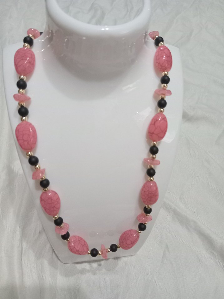 Uzun Pembe Boncuklu Bohem Kolye - Görsel 2