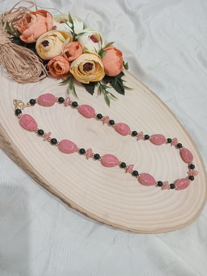 Uzun Pembe Boncuklu Bohem Kolye - Görsel 4