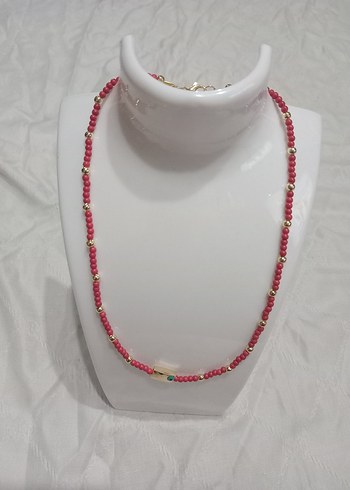 Pembe Boncuklu Mini Bohem Kolye - Görsel 2