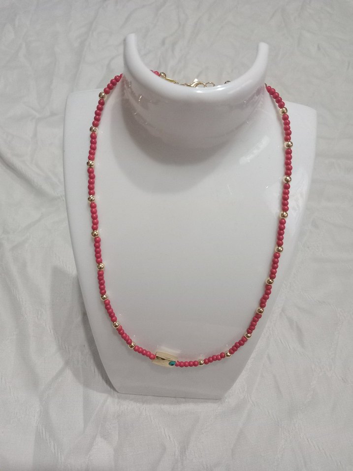 Pembe Boncuklu Mini Bohem Kolye - Görsel 2