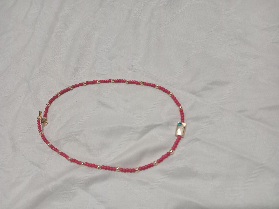 Pembe Boncuklu Mini Bohem Kolye - Görsel 4