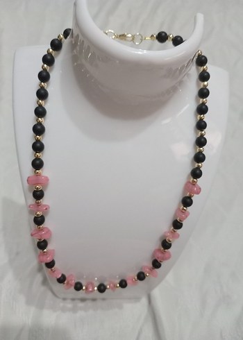 Uzun Pembe Boncuklu Kadın Kolye - Görsel 2