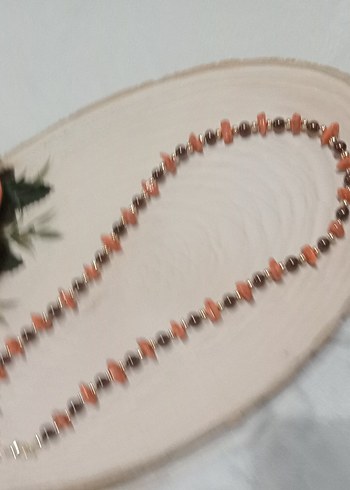 Uzun Kahverengi Boncuklu Kadın Kolye - Görsel 4