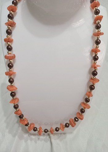 Uzun Kahverengi Boncuklu Kadın Kolye - Görsel 5