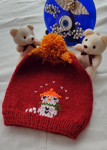 Kırmızı Örgü Bere Ponponlu - Görsel 2