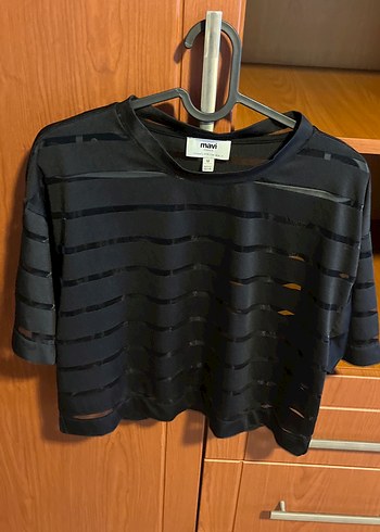 Siyah Crop Transparan Bluz