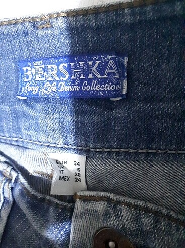 38 Beden mavi Renk BERSHKA MEX 24 Düşük bel kot sadece fermuar çıktı etike