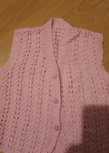 Kız Çocuk Pembe Örgü Süveter V Yaka - Görsel 4