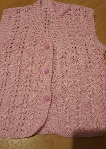 Kız Çocuk Pembe Örgü Süveter V Yaka - Görsel 2