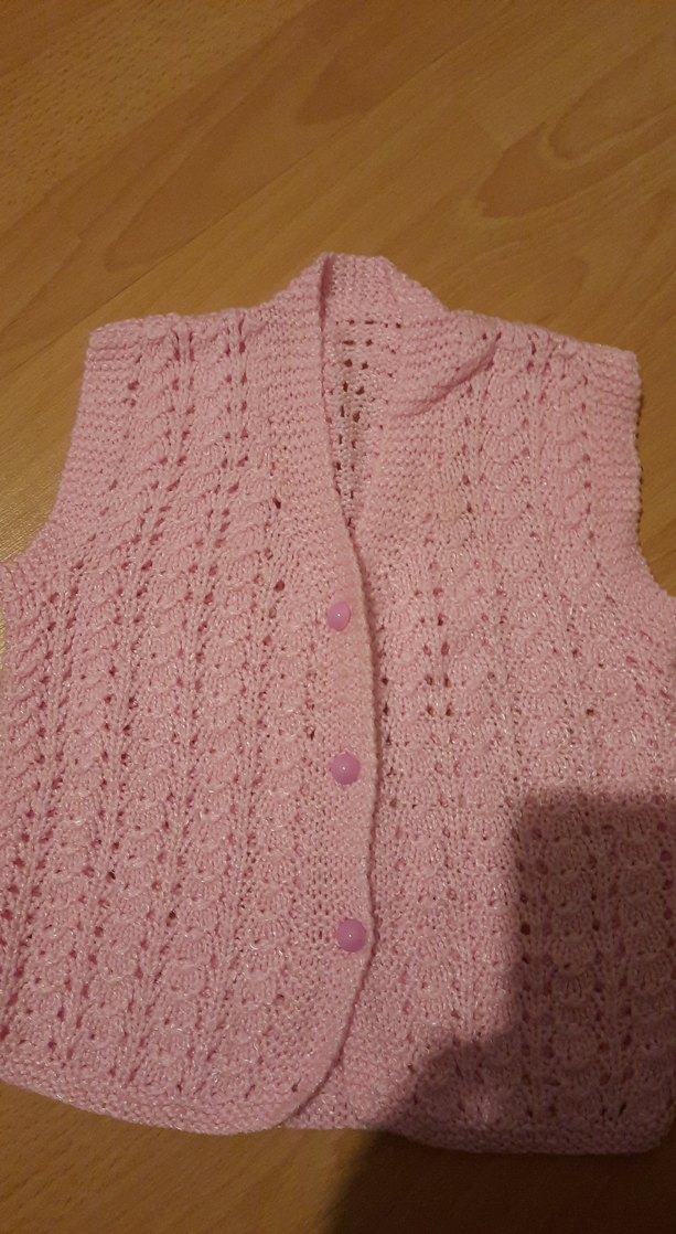 Kız Çocuk Pembe Örgü Süveter V Yaka - Görsel 4