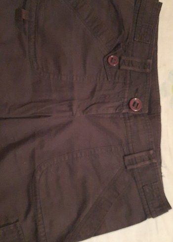 Kahverengi Pamuklu Kemerli Kadın Bermuda Şort - Görsel 3