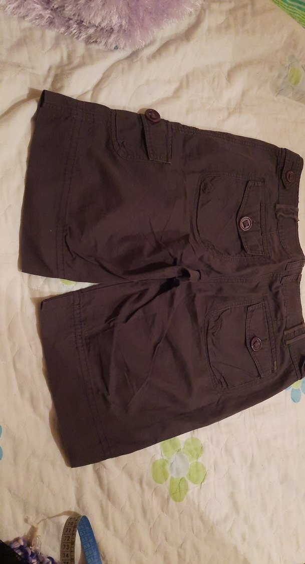 Kahverengi Pamuklu Kemerli Kadın Bermuda Şort - Görsel 5