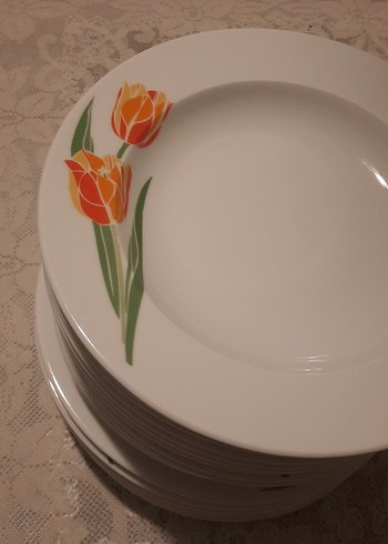 Çiçek Desenli Beyaz Yemek Tabağı Seti    kütahya - Görsel 7