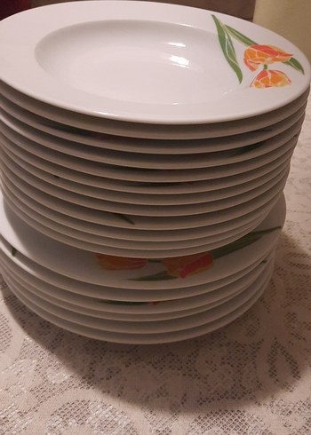 Çiçek Desenli Beyaz Yemek Tabağı Seti    kütahya - Görsel 6