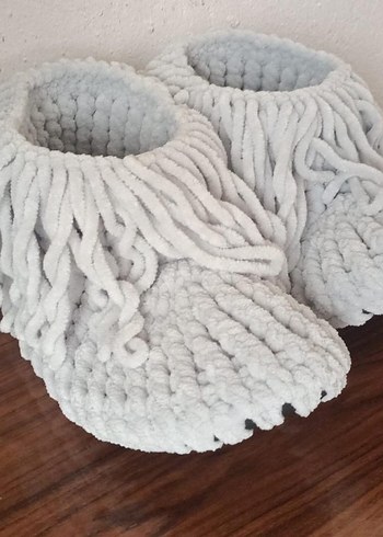 Gri Örgü Kadın Ev Terliği - Görsel 3