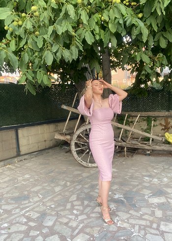 Trendyol & Milla Pudra Pullu Straplez Hamile Abiye Elbise