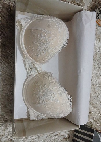 Beyaz Vintage Mini Baskılı Sütyen - Görsel 5