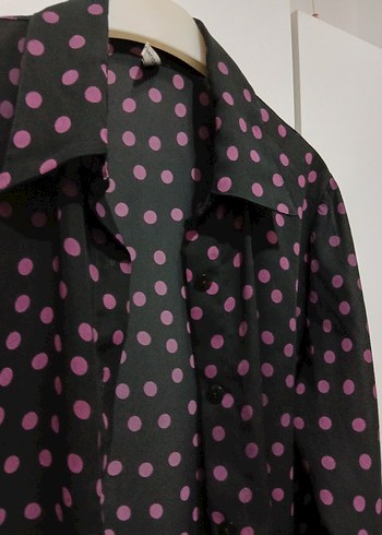 Mor Puantiyeli Uzun Kollu Kadın Gömlek - Görsel 7