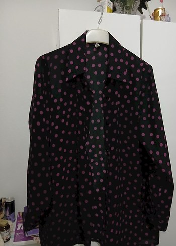 Mor Puantiyeli Uzun Kollu Kadın Gömlek - Görsel 8